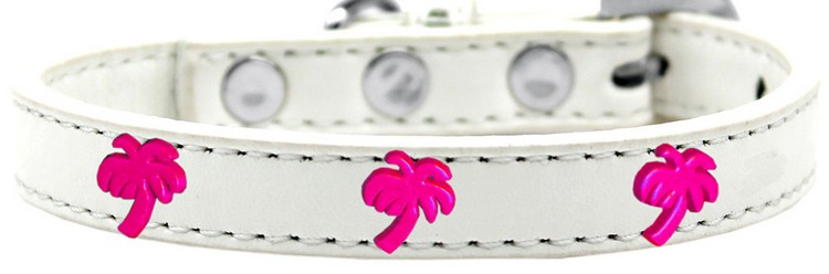 Pink Palm Tree Widget Dog Collar White Size 16